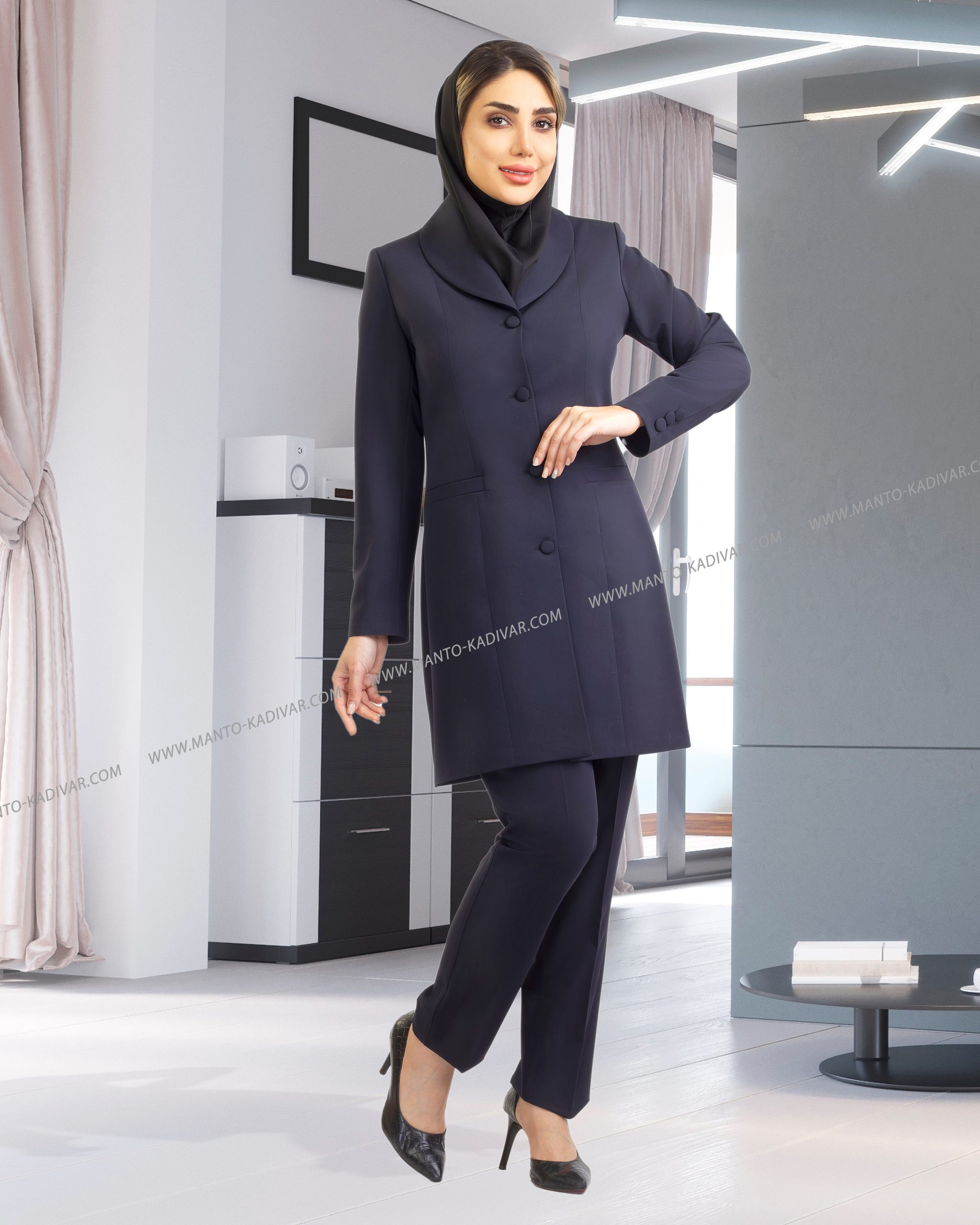 مانتو شلوار اداری مدل یقه آرشال کد 1002